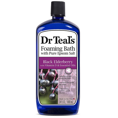Dr Teal's Foaming Bath with Pure Epsom Salt, Black Elderberry with Vitamin D & Essential Oils, 34 fl oz