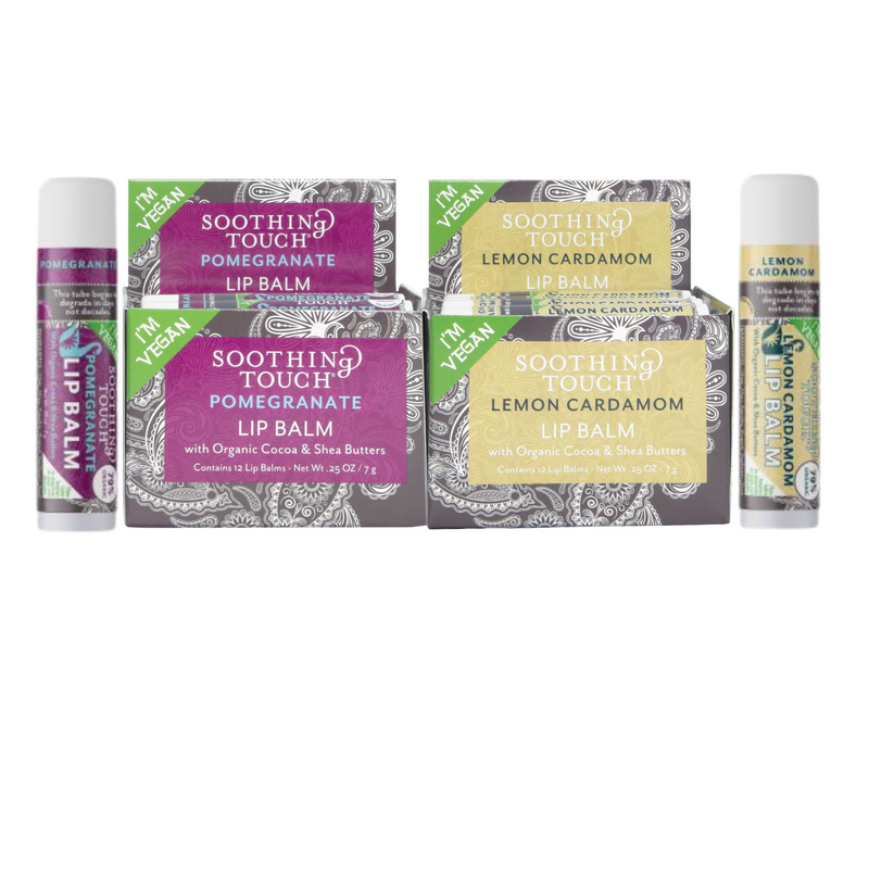 Lip Balm By Soothing Touch Vegan (12) Set of 2 Lemon Cardamon & Pomegrante 0.25 oz