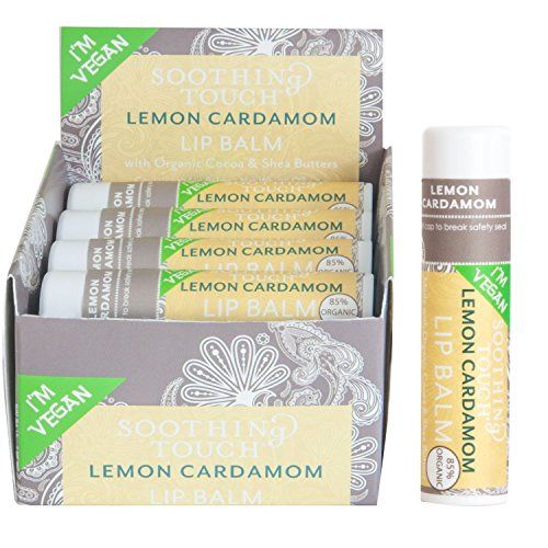 Soothing Touch Lip Balm Box (12) Set of 2 Lemon Cardamon & Pomegrante 0.25 oz