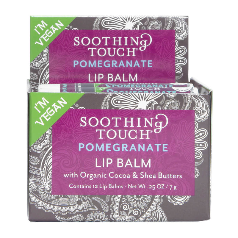 Soothing Touch Lip Balm Box (12) Set of 2 Lemon Cardamon & Pomegrante 0.25 oz