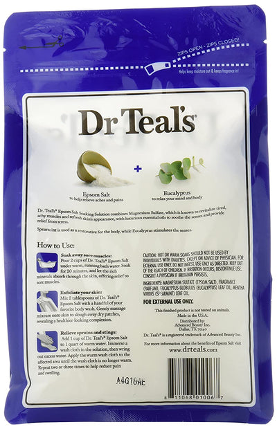 Dr. Teal's Epsom Salt Soaking Solution with Eucalyptus Spearmint, 3 Lbs