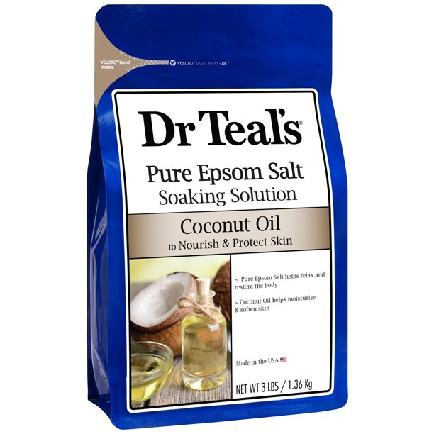Dr Teals Coconut Oil Pure Epsom Salt Soaking Solution 3 lbs (Pack of 2)