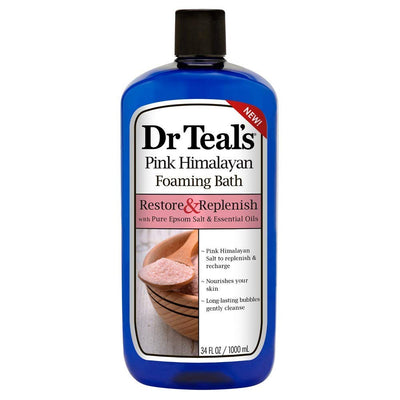 Dr Teal's Restore & Replenish Pure Epsom Salt & Essential Oils Pink Himalayan Foaming Bath 34 oz (Pack of 2)
