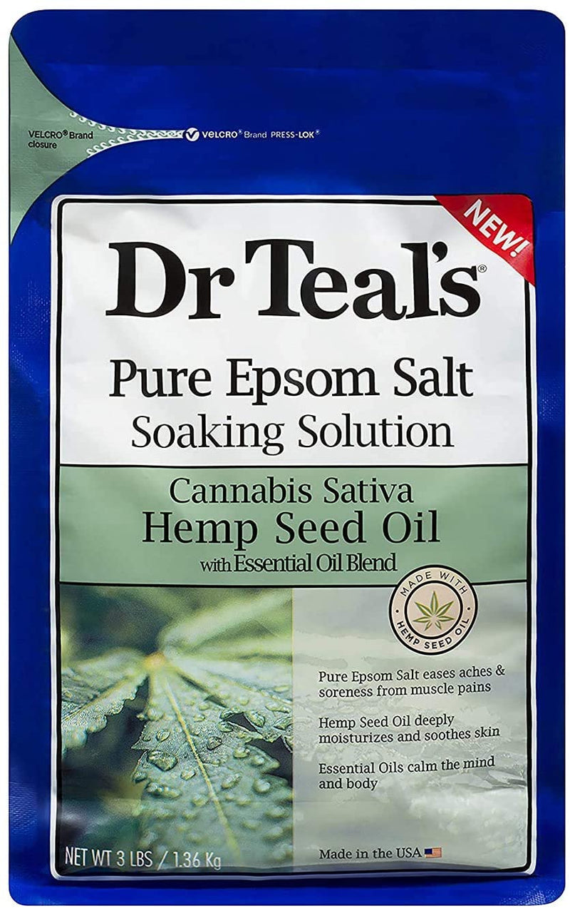 Pure Epsom Teals Salt Soak, Sativa Hemp Seed Oil 3 Lbs